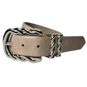 Vince Camuto Women's Sand Faux Leather Belt Silver Buckle SZ M 29"- 35" Western